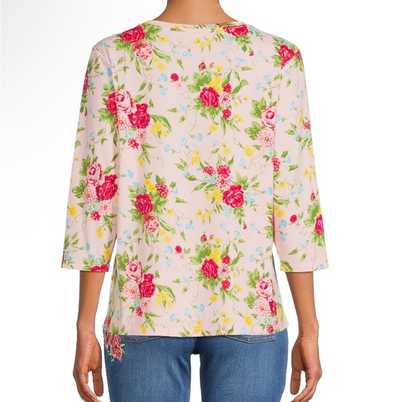 THE PIONEER WOMAN Top Size Medium Semi Loose 3/4 Sleeves Floral New - Picture 3 of 7